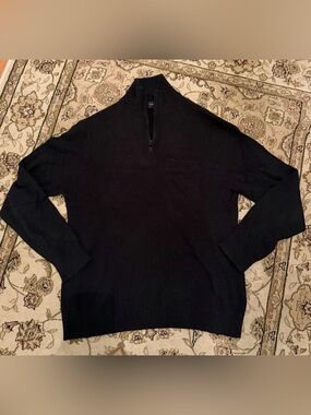 Club Monaco Mens 3/4 Zip Front Pocket Black Long Sleeve Sweater Size Large